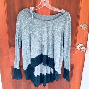 Free people long sleeved green tee with stripes